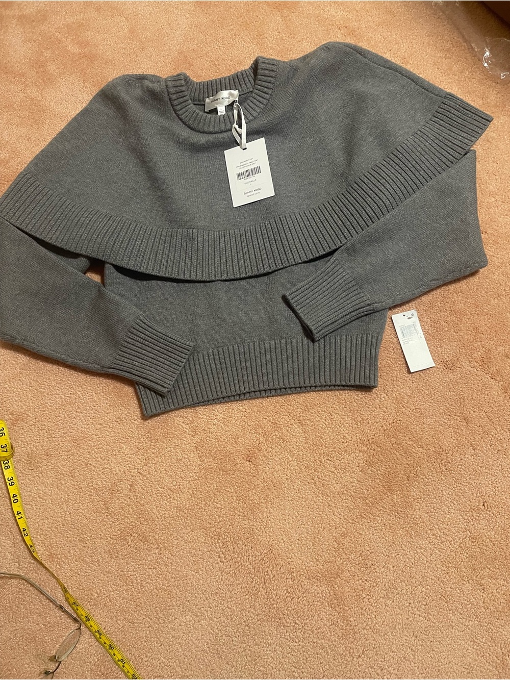 RONNY KOBO Cropped Ruffle-Detail Sweater - Gray